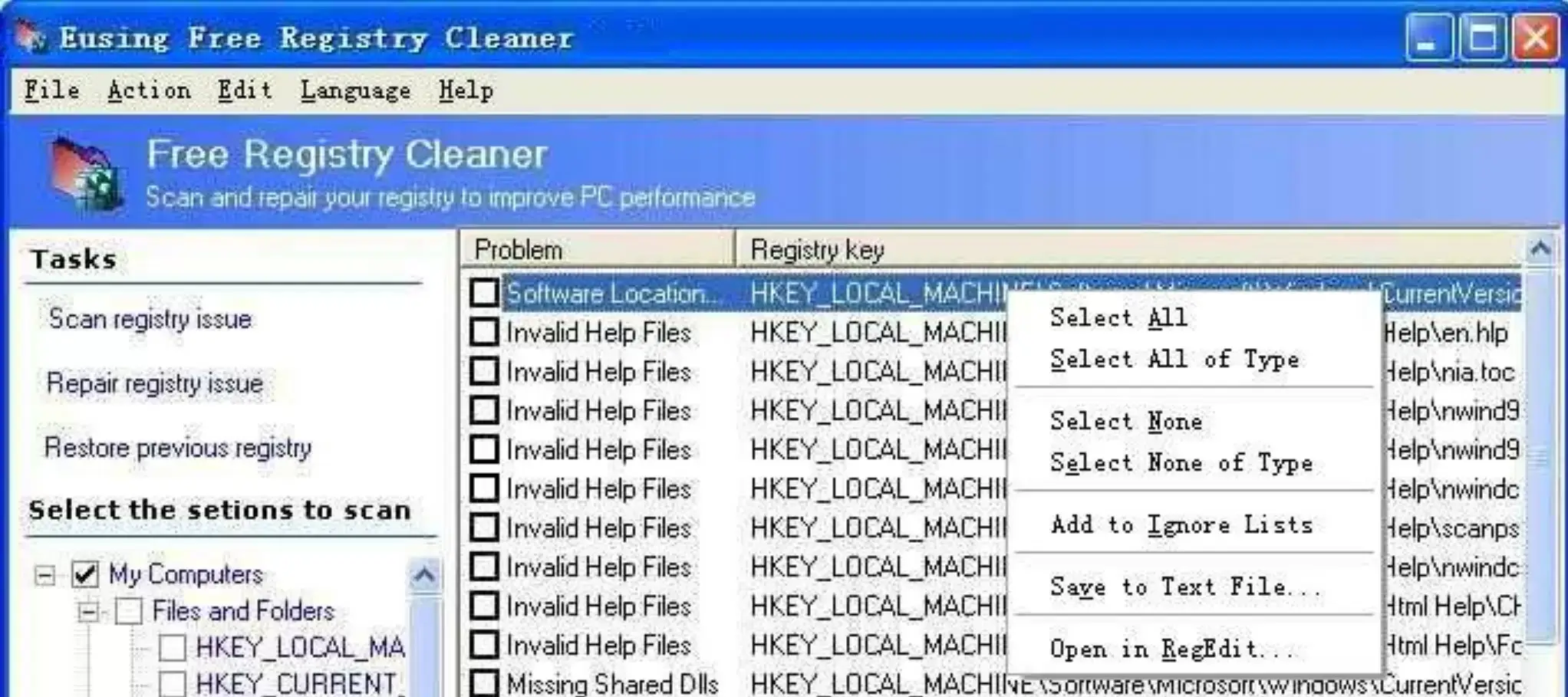 Scopri come migliorare le prestazioni del tuo computer con Eusing Free Registry Cleaner. Pulisci il registro di Windows per un sistema più veloce e stabile.